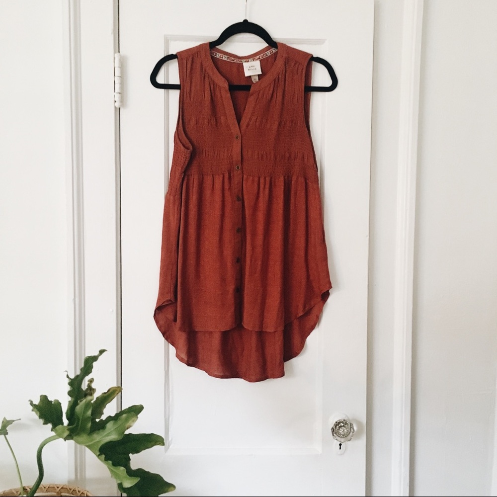 Knox Rose• Boho Rusty Red Button Up Tank Blouse